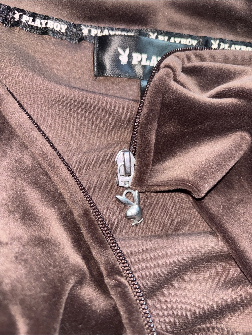 PLAYBOY Brown Velour Top with Rhinestone Script Logo - Picture 7 of 13